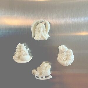 Mark Klaus 2009 Christmas Ornament Magnets Set Of 4 White 3D